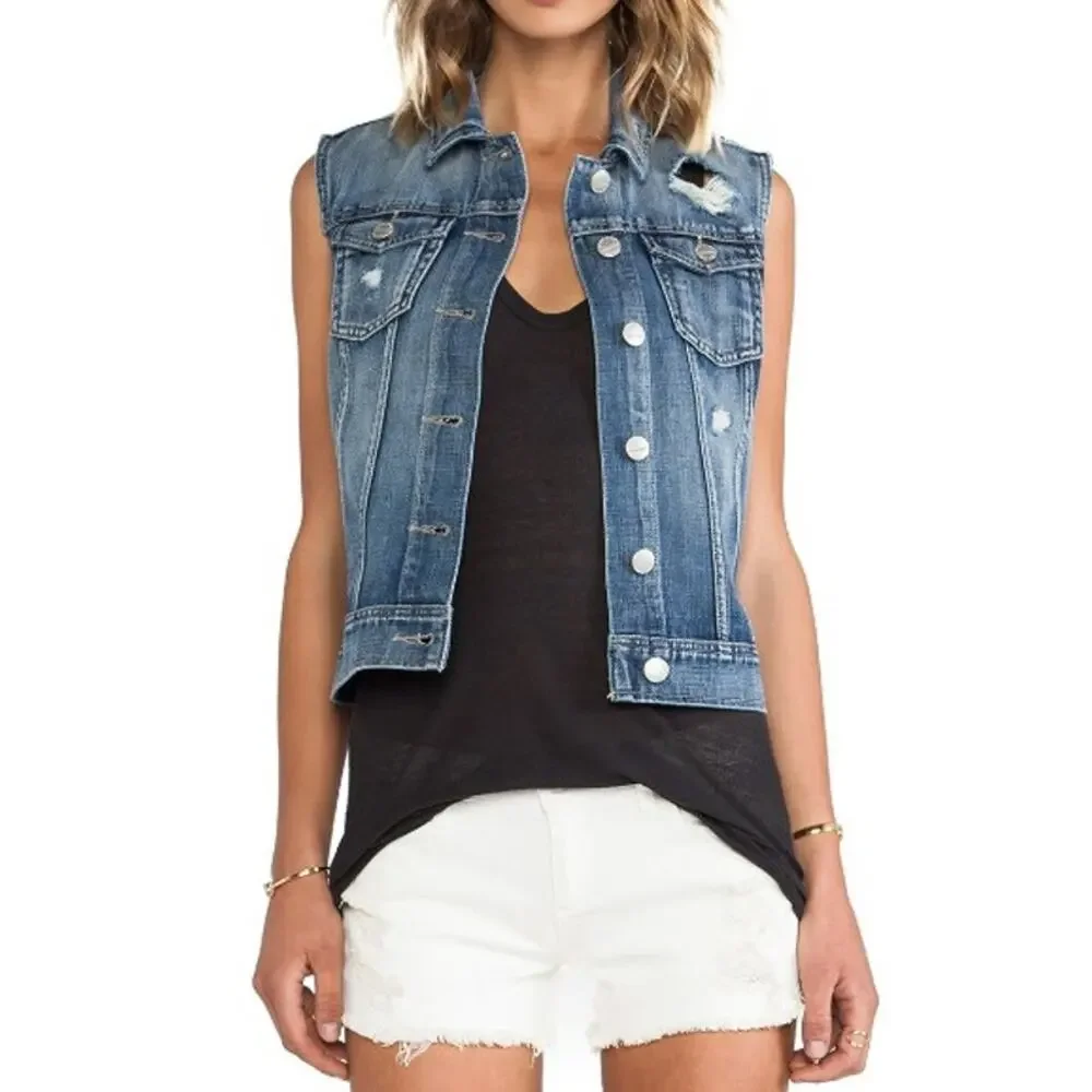 GREYWIRE New York‎ Lilly Denim Vest Soho Distressed Medium Wash Women's Small